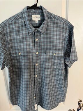 Lucky Brand Men's Blue Plaid Short-Sleeve Button-Up Shirt